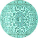 Round Machine Washable Persian Turquoise Traditional Area Rugs, wshtr1462turq