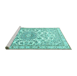 Sideview of Machine Washable Persian Turquoise Traditional Area Rugs, wshtr1462turq