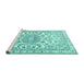 Sideview of Machine Washable Persian Turquoise Traditional Area Rugs, wshtr1462turq