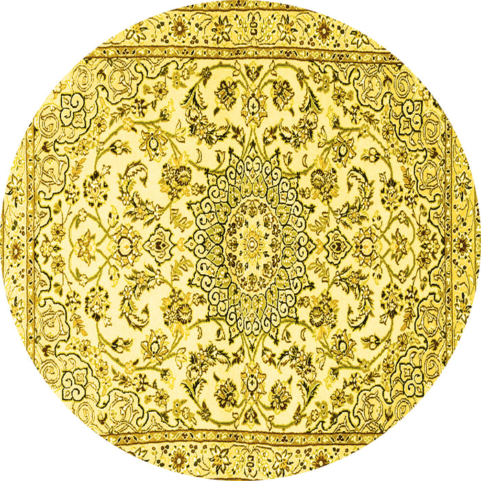 Round Persian Yellow Traditional Rug, tr1462yw