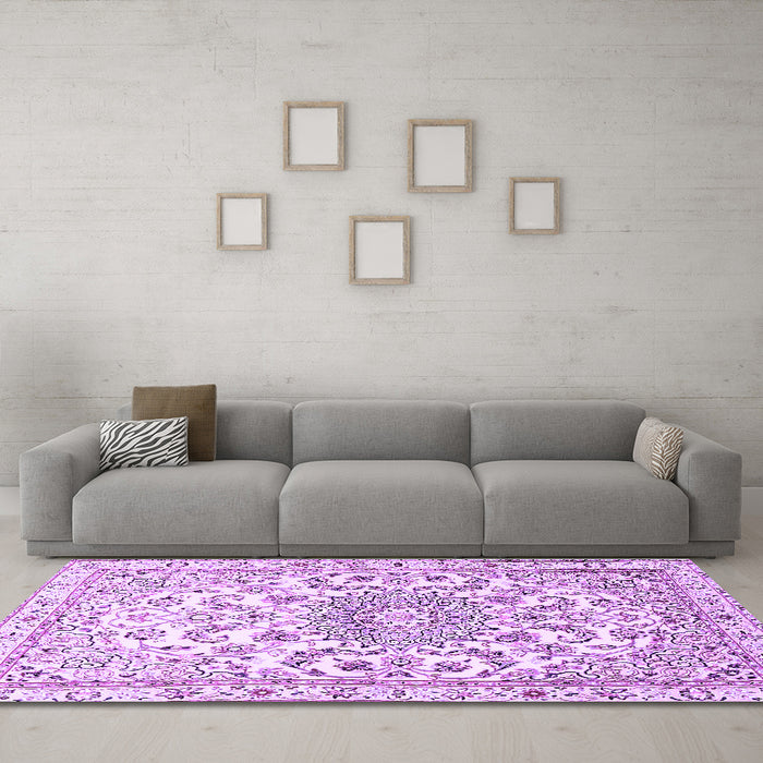 Machine Washable Persian Purple Traditional Area Rugs in a Living Room, wshtr1462pur
