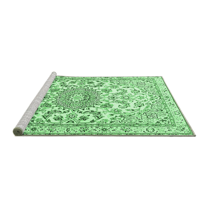 Sideview of Machine Washable Persian Emerald Green Traditional Area Rugs, wshtr1462emgrn