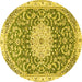 Round Machine Washable Medallion Yellow Traditional Rug, wshtr1463yw