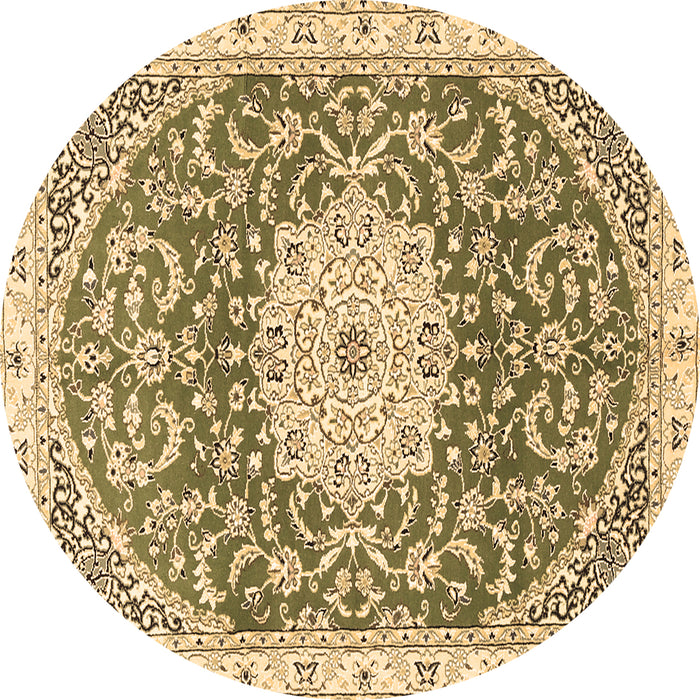 Round Machine Washable Medallion Brown Traditional Rug, wshtr1463brn