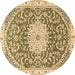 Round Machine Washable Medallion Brown Traditional Rug, wshtr1463brn