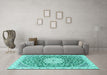 Machine Washable Medallion Turquoise Traditional Area Rugs in a Living Room,, wshtr1463turq