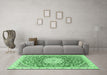 Machine Washable Medallion Emerald Green Traditional Area Rugs in a Living Room,, wshtr1463emgrn