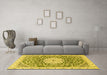 Machine Washable Medallion Yellow Traditional Rug in a Living Room, wshtr1463yw