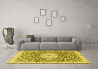 Machine Washable Medallion Yellow Traditional Rug, wshtr1463yw