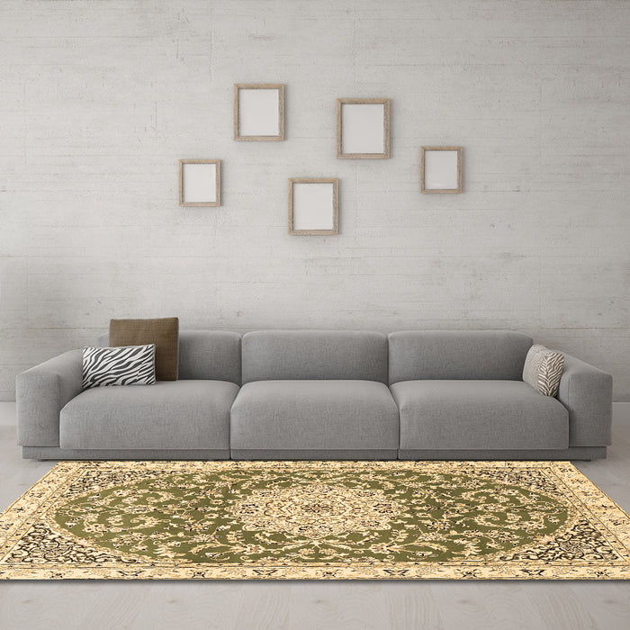 Machine Washable Medallion Brown Traditional Rug in a Living Room,, wshtr1463brn