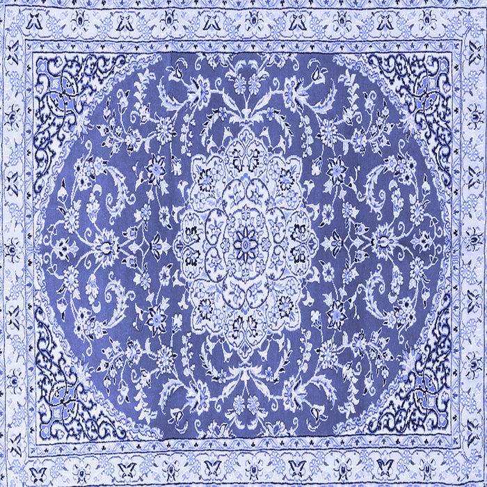 Square Machine Washable Medallion Blue Traditional Rug, wshtr1463blu