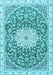 Machine Washable Medallion Light Blue Traditional Rug, wshtr1463lblu