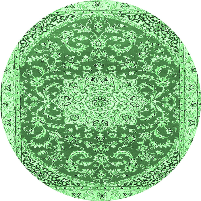 Round Machine Washable Medallion Emerald Green Traditional Area Rugs, wshtr1463emgrn