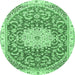 Round Machine Washable Medallion Emerald Green Traditional Area Rugs, wshtr1463emgrn