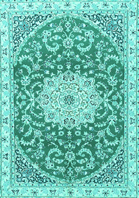 Medallion Turquoise Traditional Rug, tr1463turq