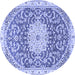 Round Machine Washable Medallion Blue Traditional Rug, wshtr1463blu