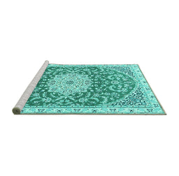 Sideview of Machine Washable Medallion Turquoise Traditional Area Rugs, wshtr1463turq