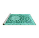 Sideview of Machine Washable Medallion Turquoise Traditional Area Rugs, wshtr1463turq