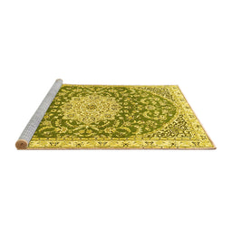 Sideview of Machine Washable Medallion Yellow Traditional Rug, wshtr1463yw