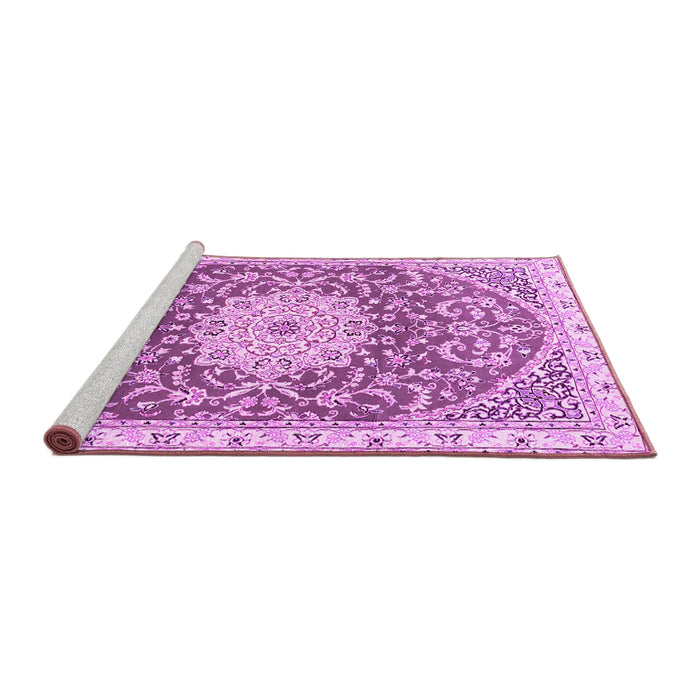 Sideview of Machine Washable Medallion Pink Traditional Rug, wshtr1463pnk