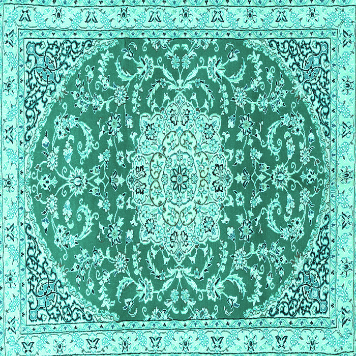 Square Machine Washable Medallion Turquoise Traditional Area Rugs, wshtr1463turq