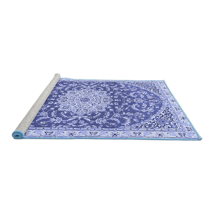 Sideview of Machine Washable Medallion Blue Traditional Rug, wshtr1463blu