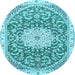 Round Medallion Light Blue Traditional Rug, tr1463lblu