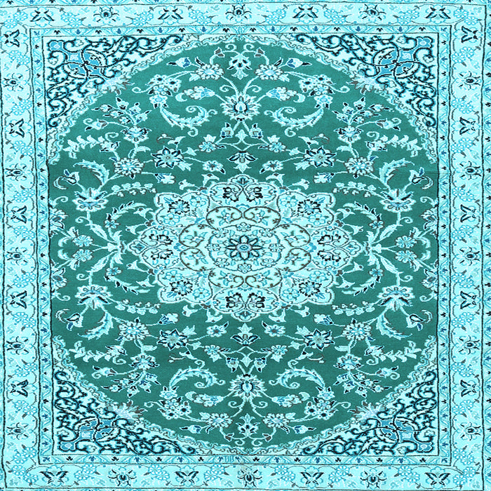 Square Machine Washable Medallion Light Blue Traditional Rug, wshtr1463lblu