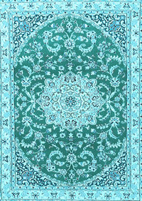 Medallion Light Blue Traditional Rug, tr1463lblu