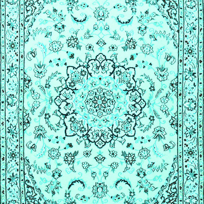 Machine Washable Medallion Turquoise Traditional Area Rugs, wshtr1464turq