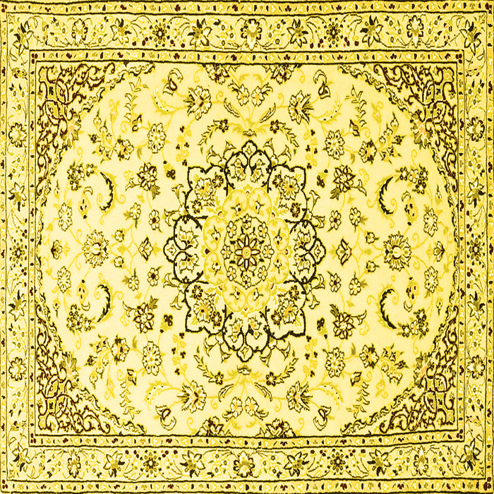Square Machine Washable Medallion Yellow Traditional Rug, wshtr1464yw