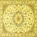 Square Machine Washable Medallion Yellow Traditional Rug, wshtr1464yw