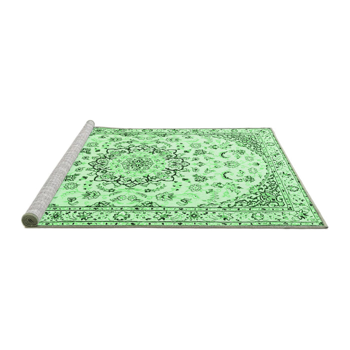 Sideview of Machine Washable Medallion Emerald Green Traditional Area Rugs, wshtr1464emgrn