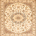 Round Machine Washable Medallion Orange Traditional Area Rugs, wshtr1464org