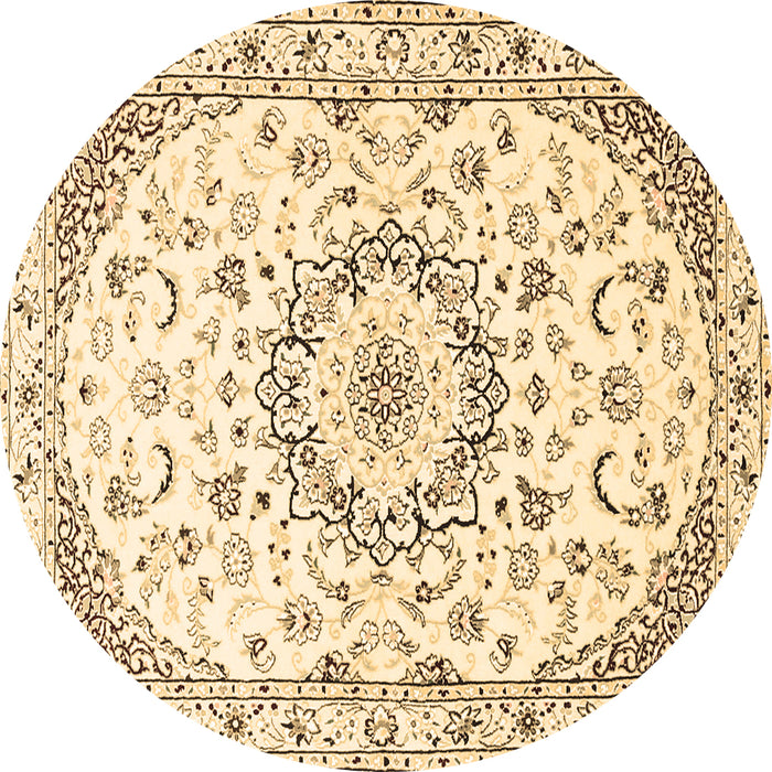 Round Machine Washable Medallion Brown Traditional Rug, wshtr1464brn