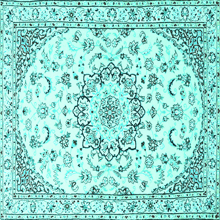 Square Machine Washable Medallion Turquoise Traditional Area Rugs, wshtr1464turq