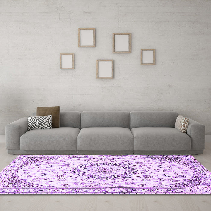 Machine Washable Medallion Purple Traditional Area Rugs in a Living Room, wshtr1464pur