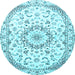 Round Machine Washable Medallion Light Blue Traditional Rug, wshtr1464lblu