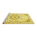 Sideview of Machine Washable Medallion Yellow Traditional Rug, wshtr1464yw