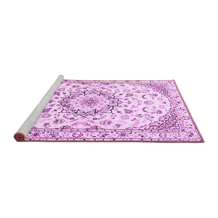 Sideview of Machine Washable Medallion Pink Traditional Rug, wshtr1464pnk