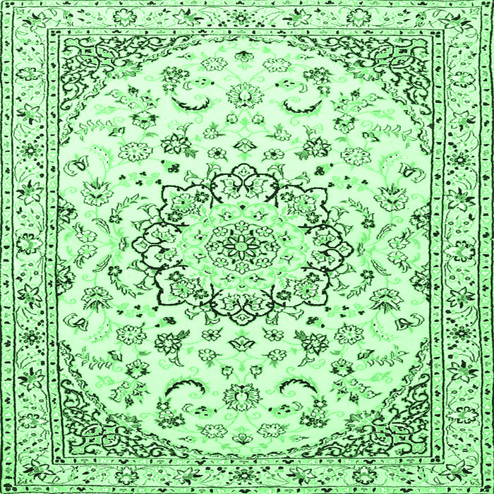 Square Machine Washable Medallion Emerald Green Traditional Area Rugs, wshtr1464emgrn