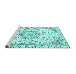 Sideview of Machine Washable Medallion Turquoise Traditional Area Rugs, wshtr1464turq