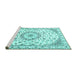 Sideview of Machine Washable Medallion Turquoise Traditional Area Rugs, wshtr1464turq