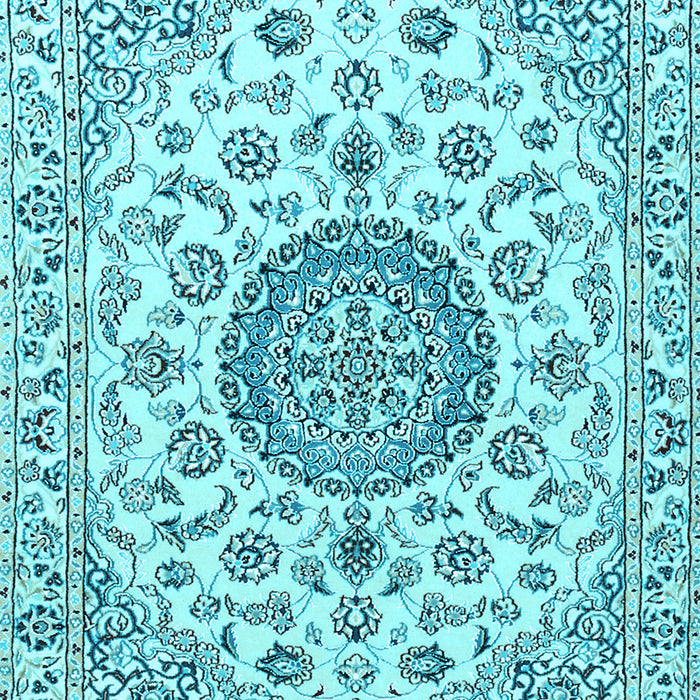 Machine Washable Medallion Light Blue Traditional Rug, wshtr1465lblu