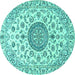 Round Machine Washable Medallion Turquoise Traditional Area Rugs, wshtr1465turq