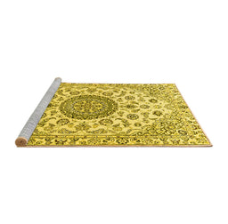 Sideview of Machine Washable Medallion Yellow Traditional Rug, wshtr1465yw