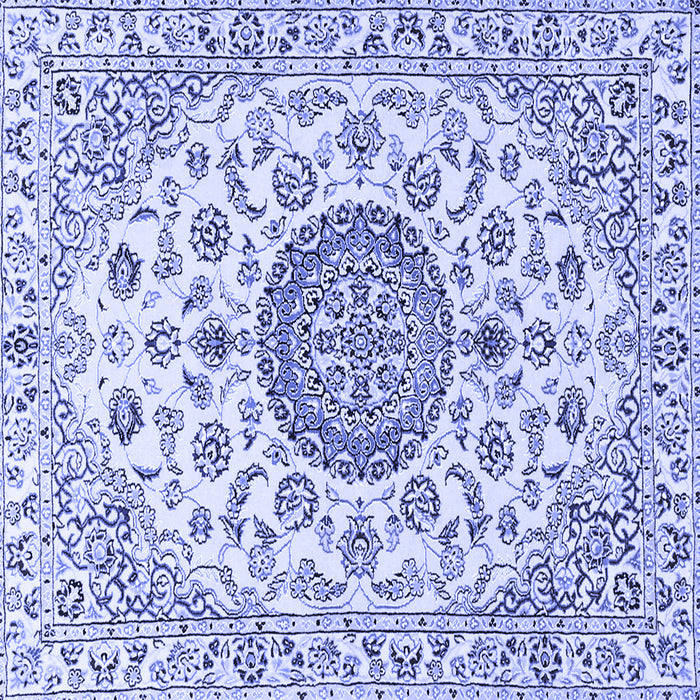 Square Machine Washable Medallion Blue Traditional Rug, wshtr1465blu