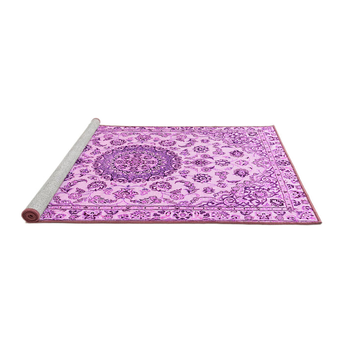 Sideview of Machine Washable Medallion Pink Traditional Rug, wshtr1465pnk