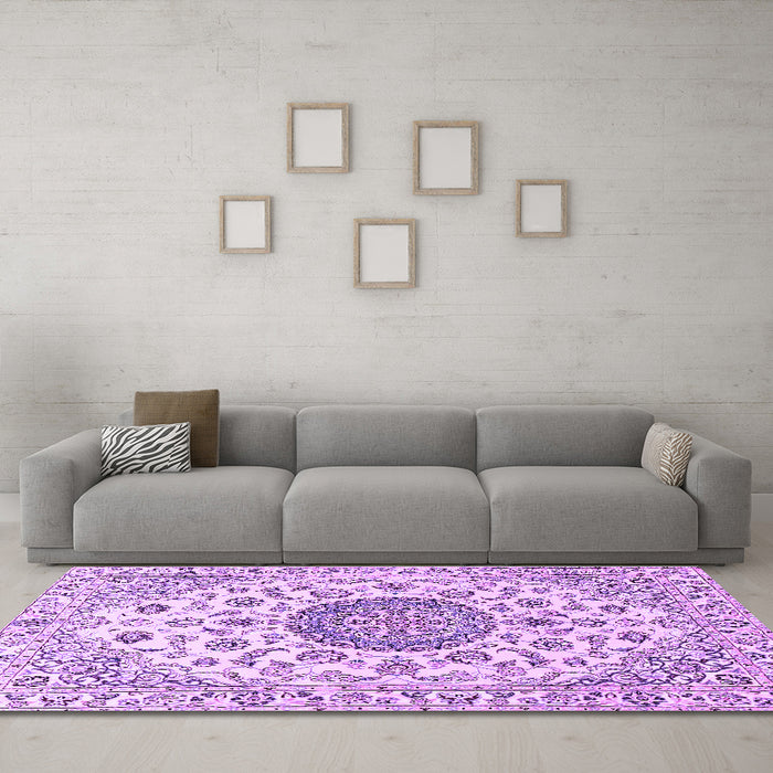 Machine Washable Medallion Purple Traditional Area Rugs in a Living Room, wshtr1465pur
