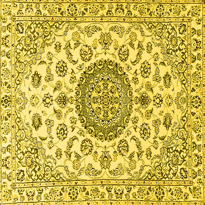 Square Machine Washable Medallion Yellow Traditional Rug, wshtr1465yw
